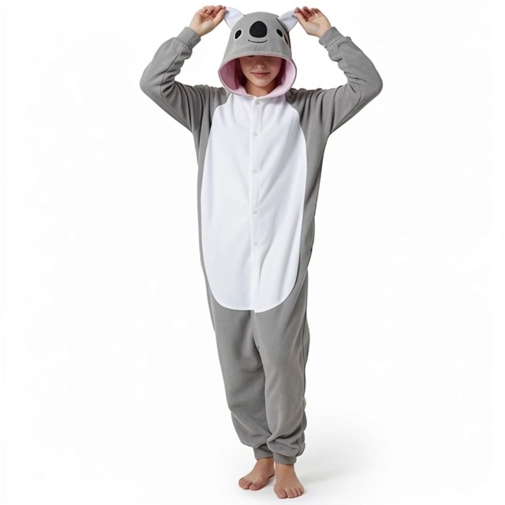 Koala Bear Hooded One Piece Pajamas Novelty Long Sleeve Size Large